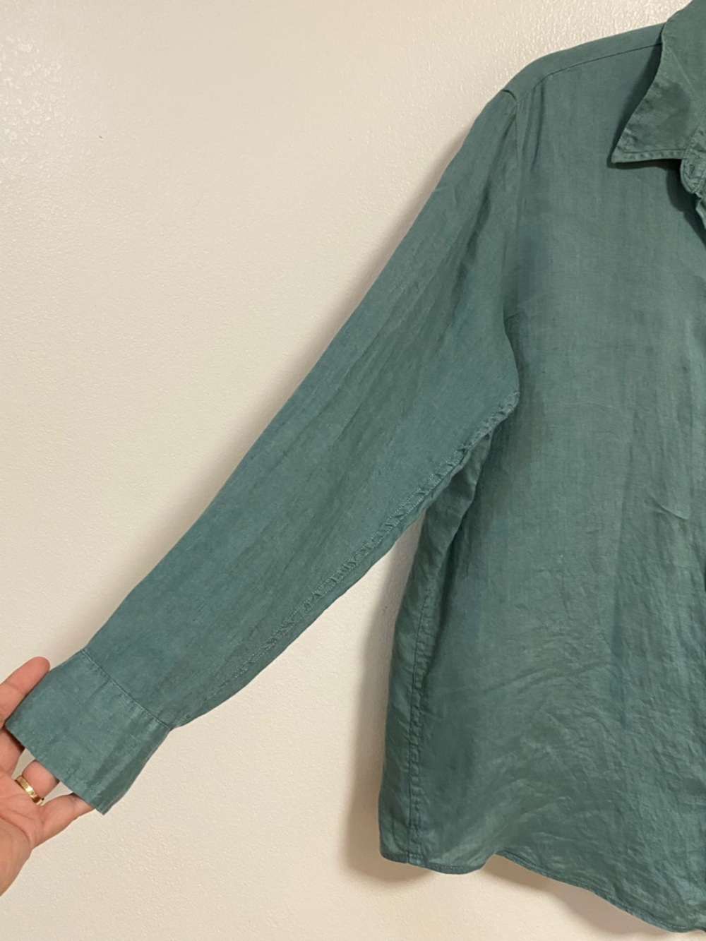 GAP Shirt Women’s Size XL Green Long Sleeve Linen Button up Blouse -FLAW - Picture 4 of 12